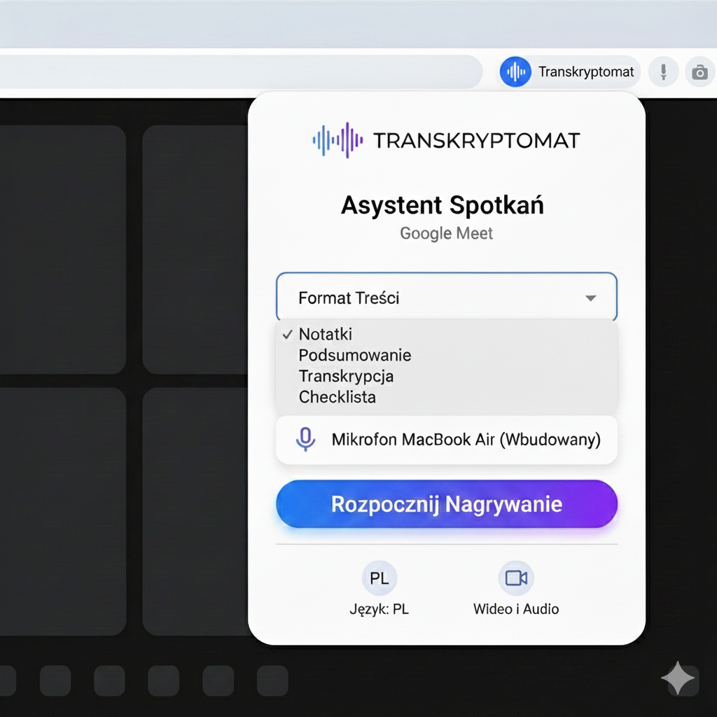 Mockup Asystenta Spotkań Transkryptomat